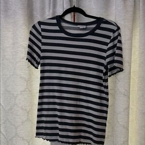 LuLaRoe Black and Gray Striped Short Sleeve Top